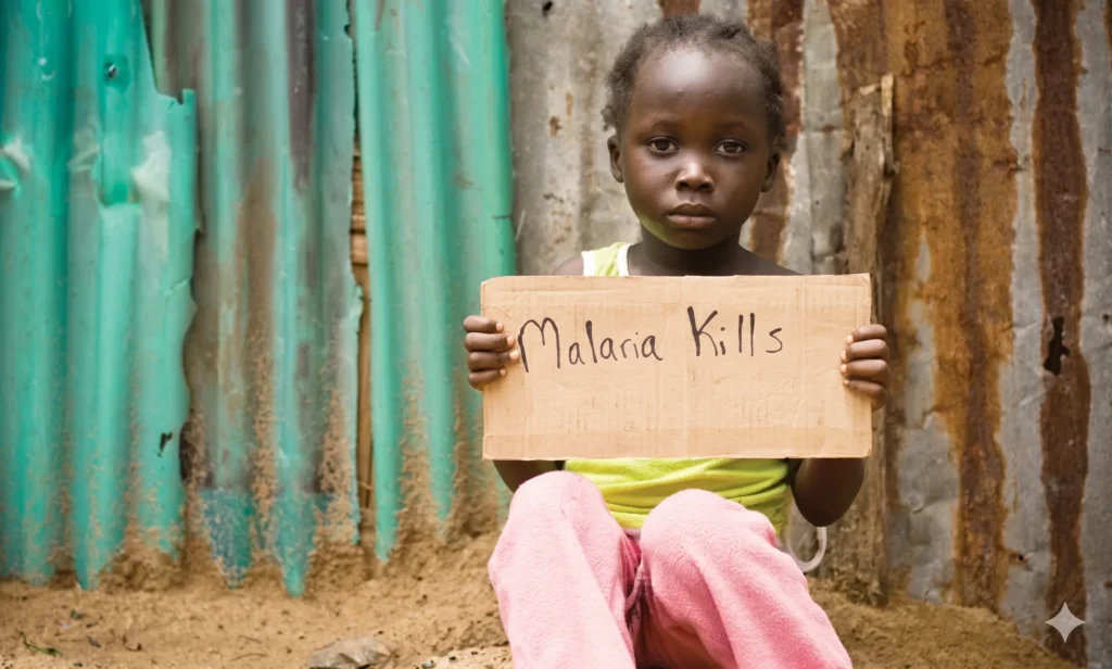 Child holding malaria awareness sign