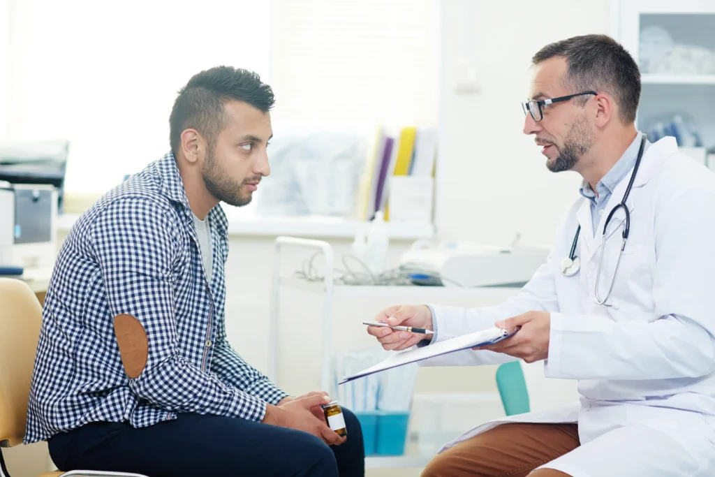 Patient consultation in clinic office