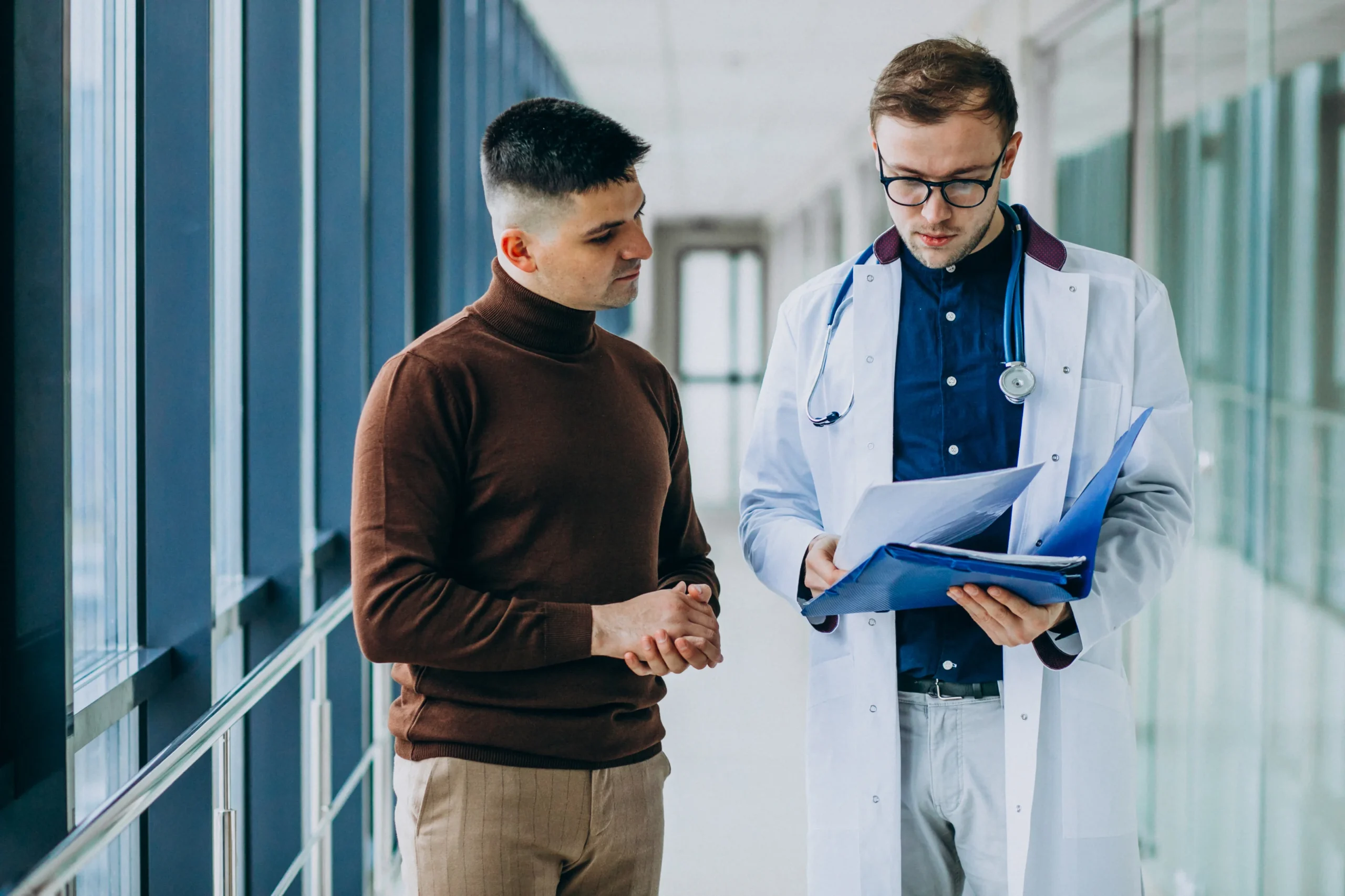 Healthcare professional explaining medical papers